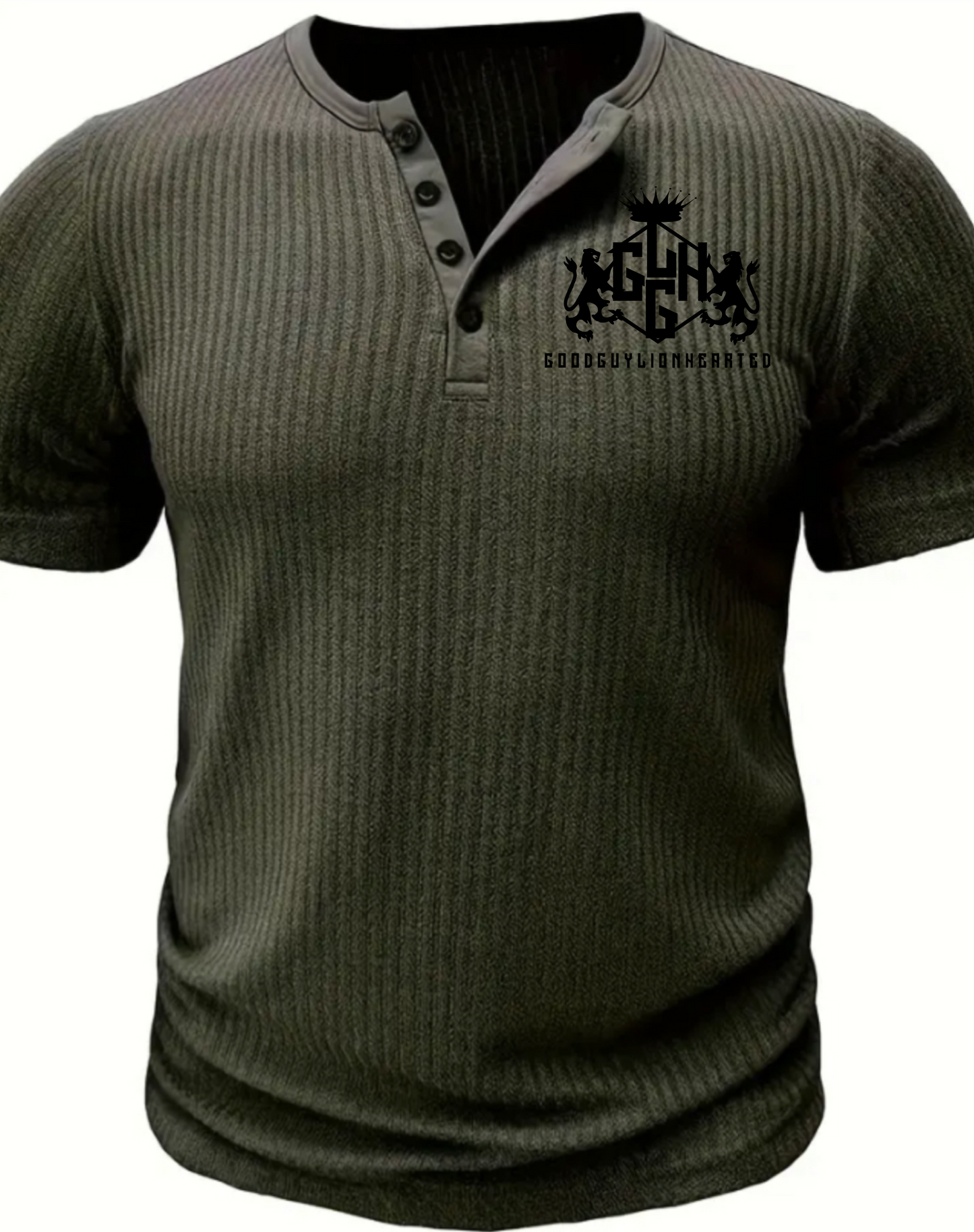 BUTTON DOWN HENLEY (Army Green/Black)