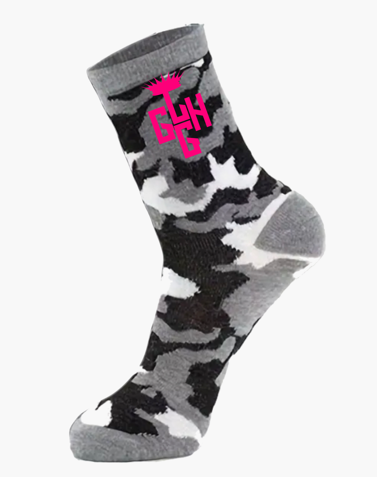 SOCKS SNOW CAMO (pink logo)