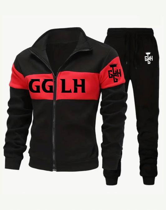 JOGGING SUIT - HOODIE ZIP UP (Black/Red)