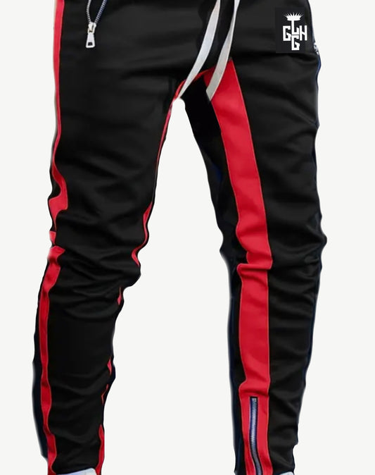 PANTS - JOGGERS ZIP UP LEGS (Black/Red)